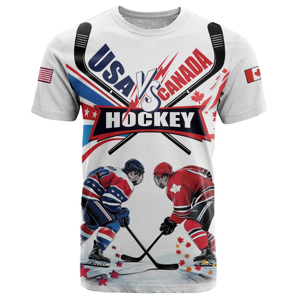 Custom USA vs Canada Ice Hockey Face Off T Shirt Stars Maple Leaf