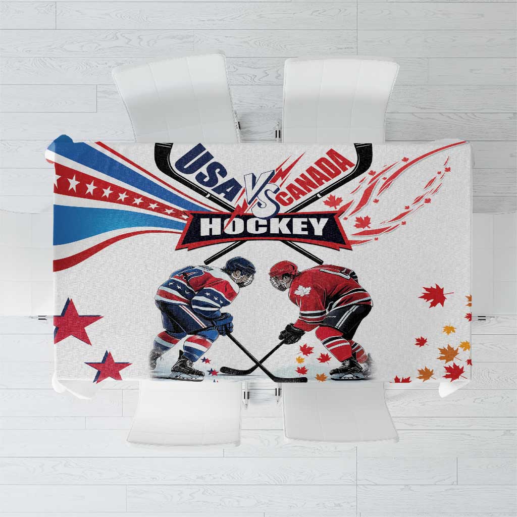 USA vs Canada Ice Hockey Face Off Tablecloth Stars Maple Leaf