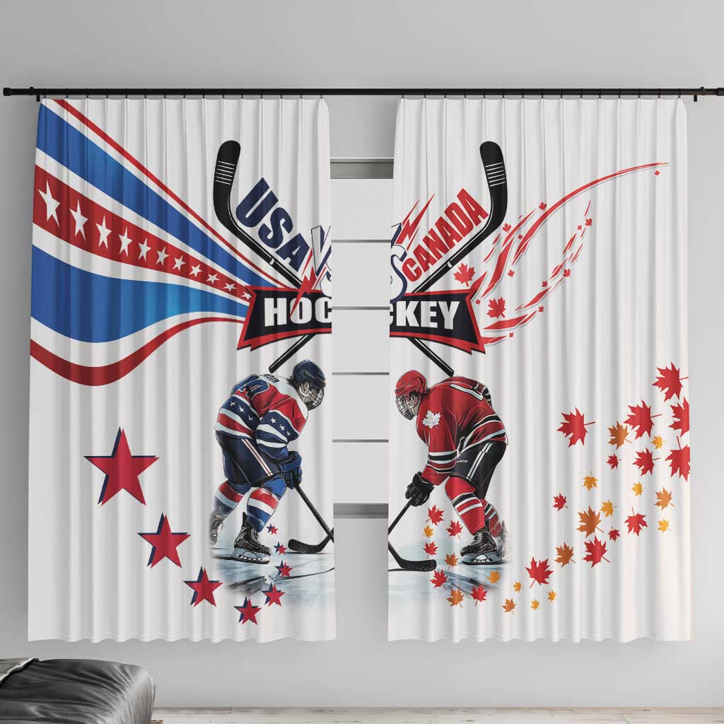 USA vs Canada Ice Hockey Face Off Window Curtain Stars Maple Leaf