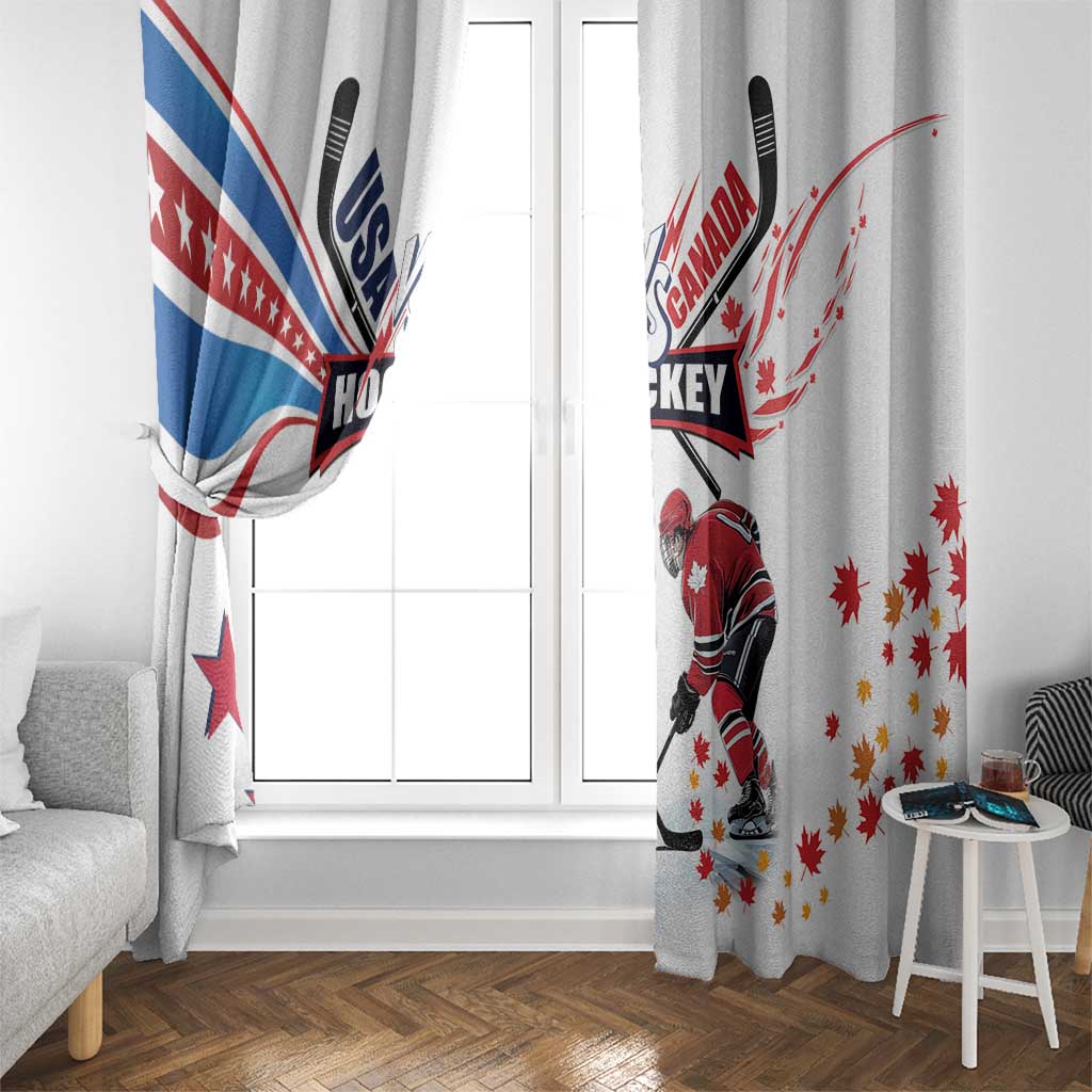 USA vs Canada Ice Hockey Face Off Window Curtain Stars Maple Leaf