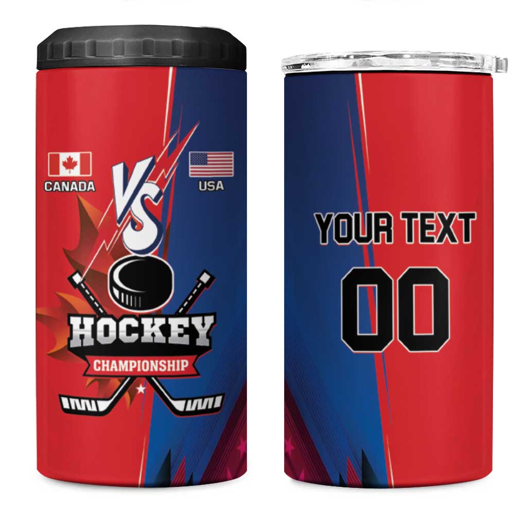 Custom USA Canada Ice Hockey Face Off 4 in 1 Can Cooler Tumbler Hockey Championship