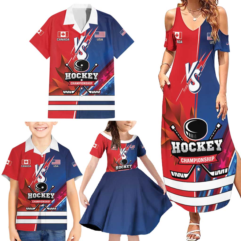 Custom USA vs Canada Ice Hockey Face Off Family Matching Summer Maxi Dress and Hawaiian Shirt Hockey Championship