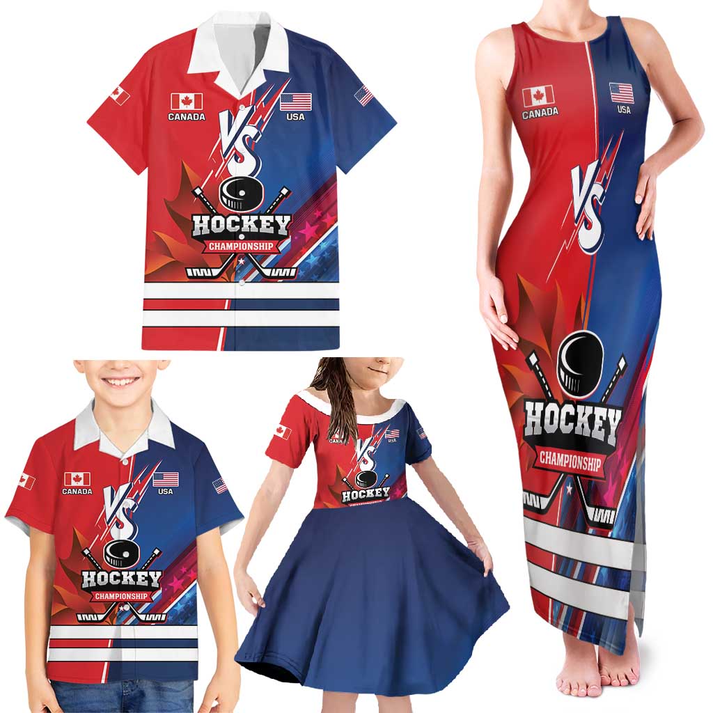 Custom USA vs Canada Ice Hockey Face Off Family Matching Tank Maxi Dress and Hawaiian Shirt Hockey Championship