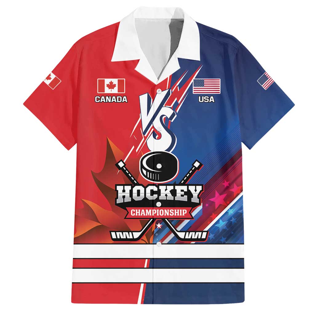 Custom USA vs Canada Ice Hockey Face Off Hawaiian Shirt Hockey Championship