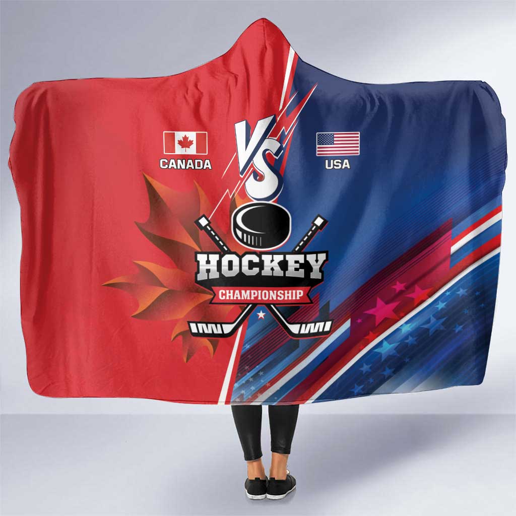 USA vs Canada Ice Hockey Face Off Hooded Blanket Hockey Championship