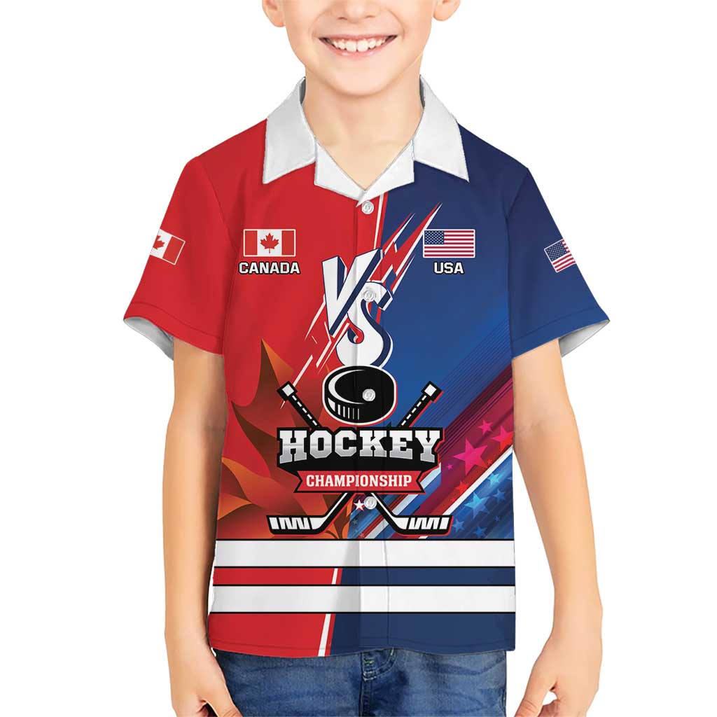 Custom USA vs Canada Ice Hockey Face Off Kid Hawaiian Shirt Hockey Championship