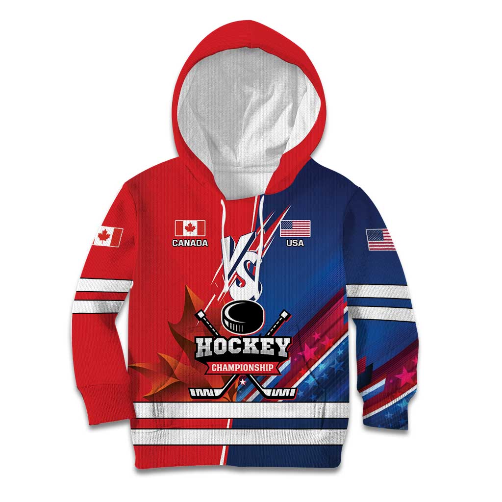 Custom USA vs Canada Ice Hockey Face Off Kid Hoodie Hockey Championship