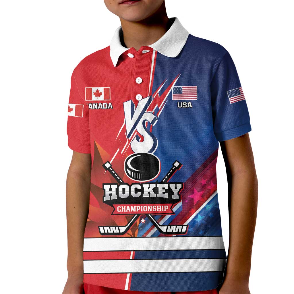 Custom USA vs Canada Ice Hockey Face Off Kid Polo Shirt Hockey Championship