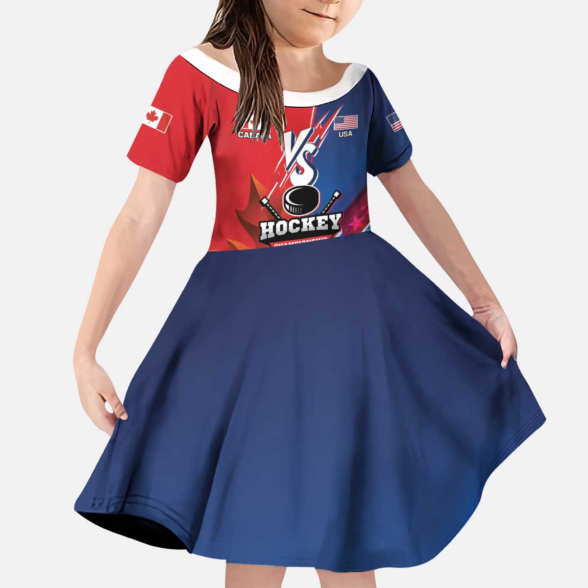 Custom USA vs Canada Ice Hockey Face Off Kid Short Sleeve Dress Hockey Championship