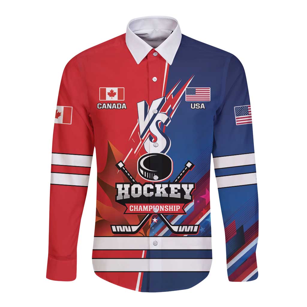 Custom USA vs Canada Ice Hockey Face Off Long Sleeve Button Shirt Hockey Championship