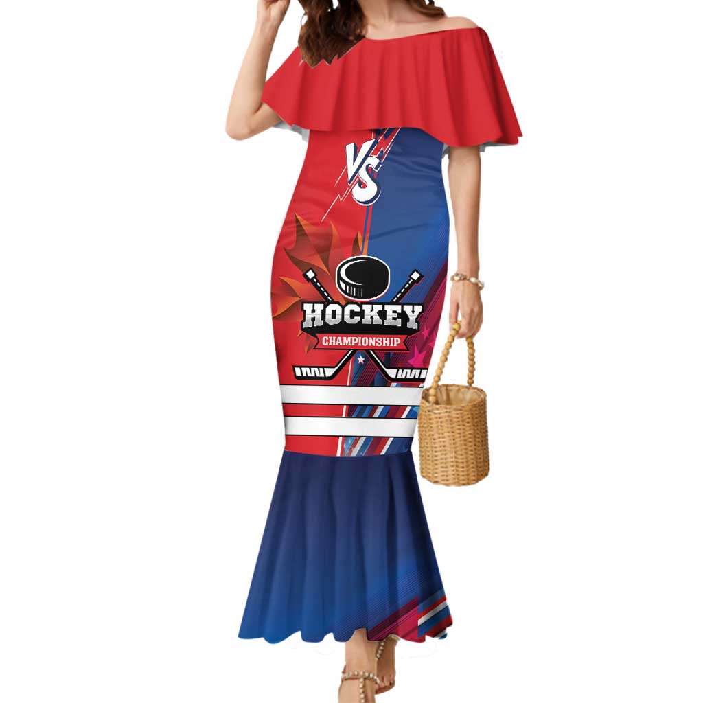 Custom USA vs Canada Ice Hockey Face Off Mermaid Dress Hockey Championship