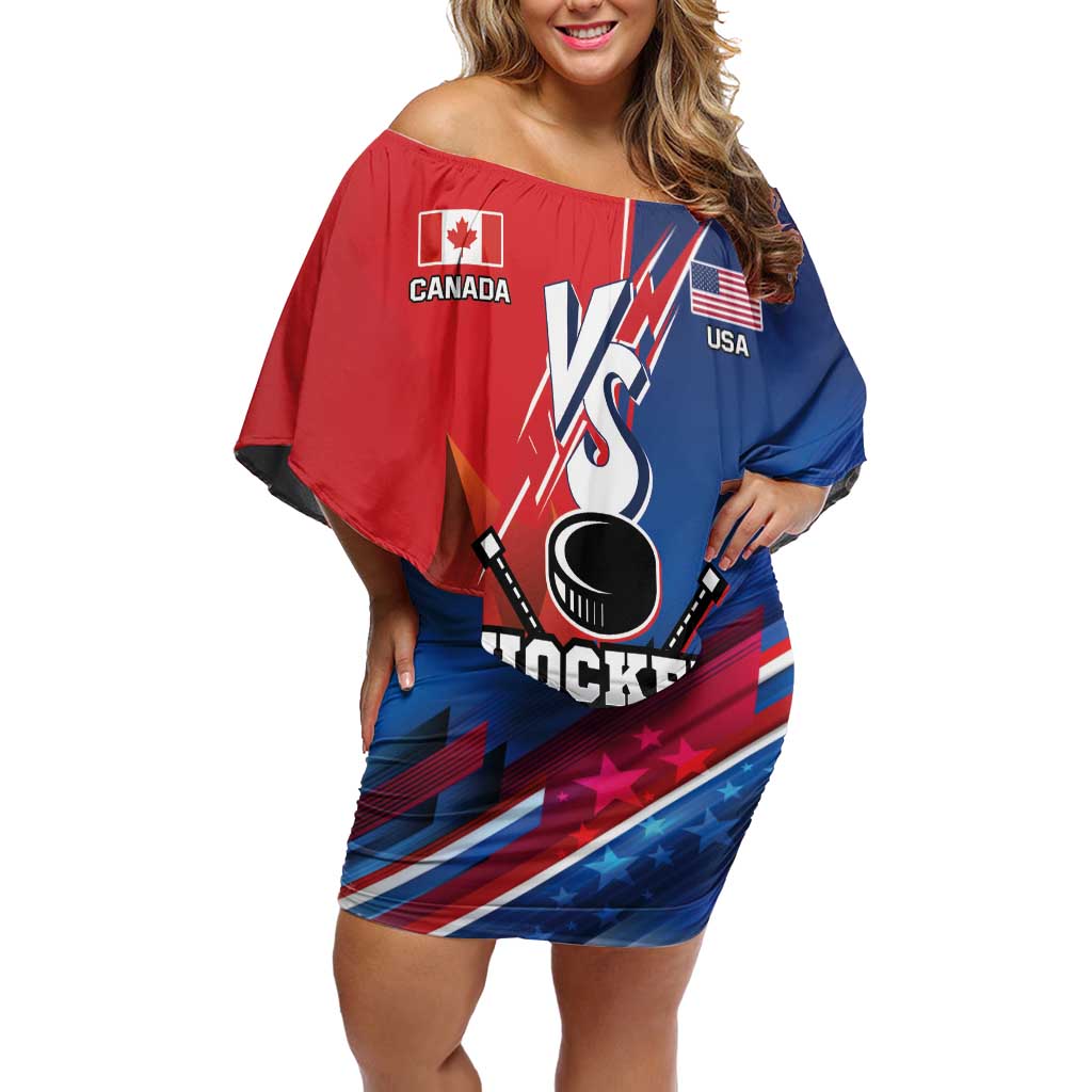 Custom USA vs Canada Ice Hockey Face Off Off Shoulder Short Dress Hockey Championship