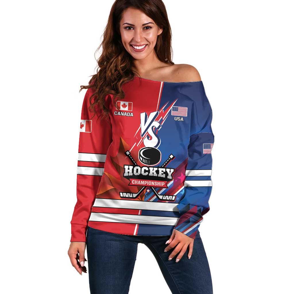 Custom USA vs Canada Ice Hockey Face Off Off Shoulder Sweater Hockey Championship