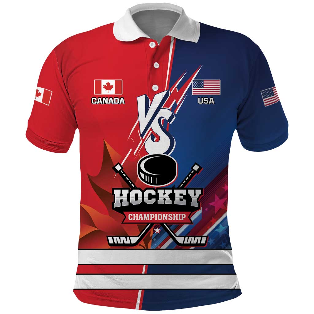 Custom USA vs Canada Ice Hockey Face Off Polo Shirt Hockey Championship