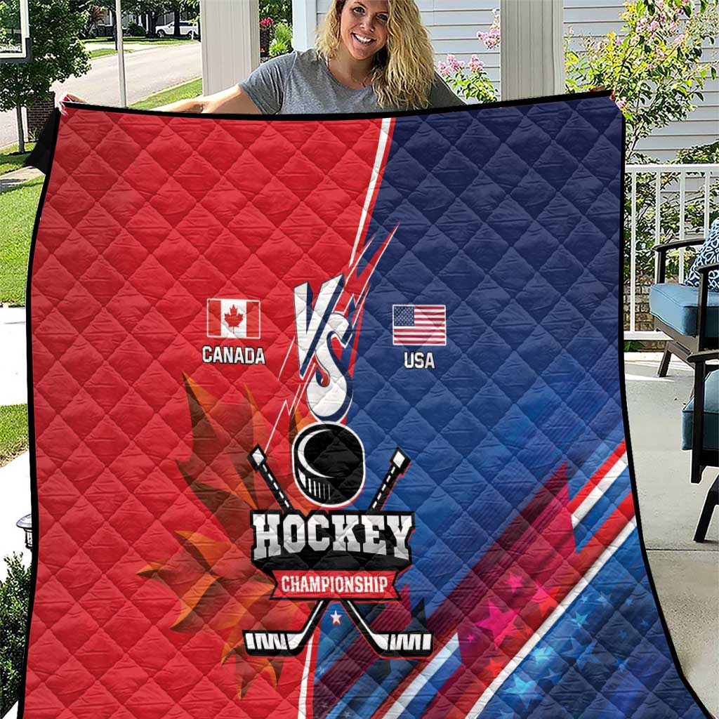 USA vs Canada Ice Hockey Face Off Quilt Hockey Championship