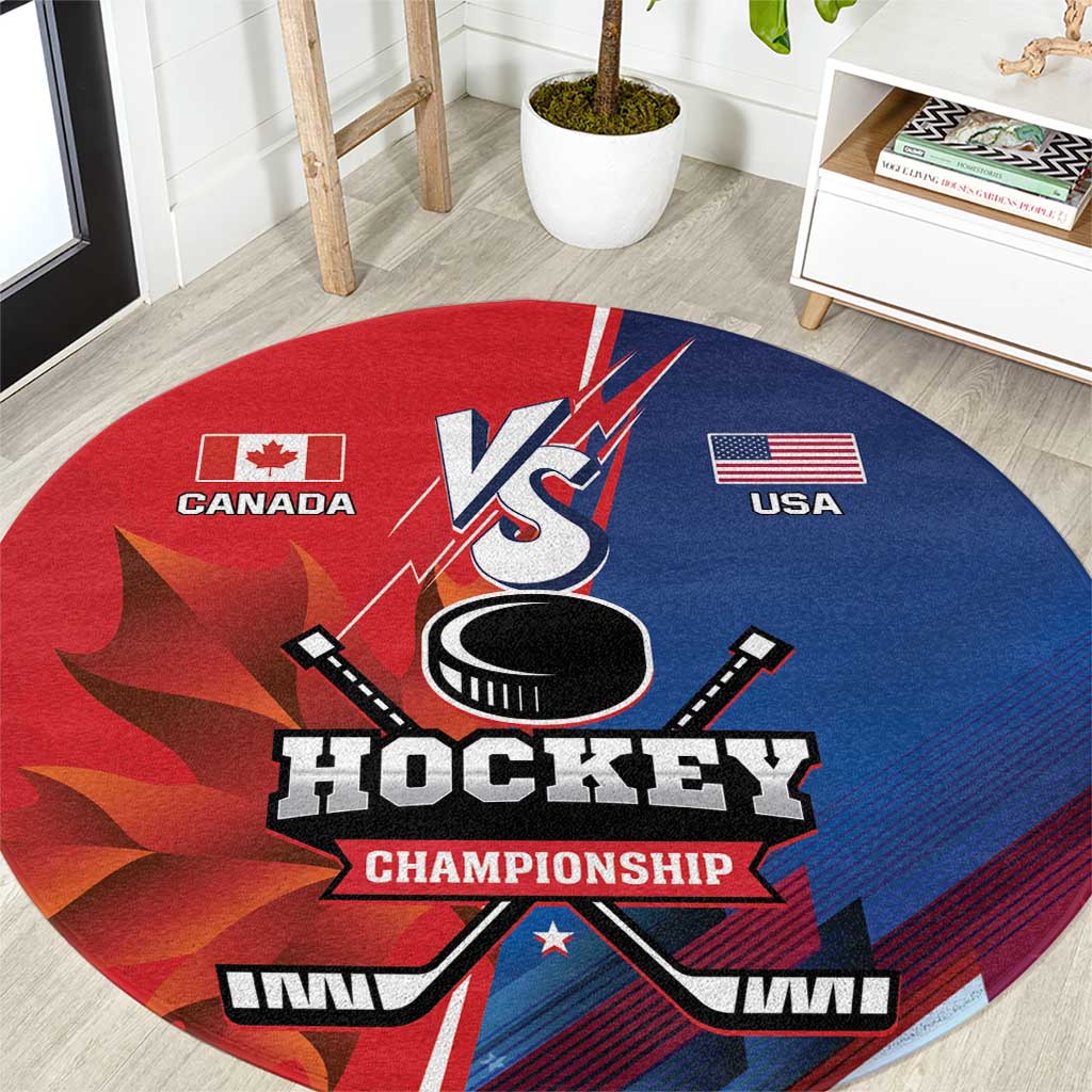 USA vs Canada Ice Hockey Face Off Round Carpet Hockey Championship