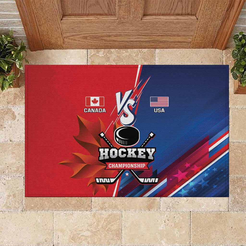 USA vs Canada Ice Hockey Face Off Rubber Doormat Hockey Championship