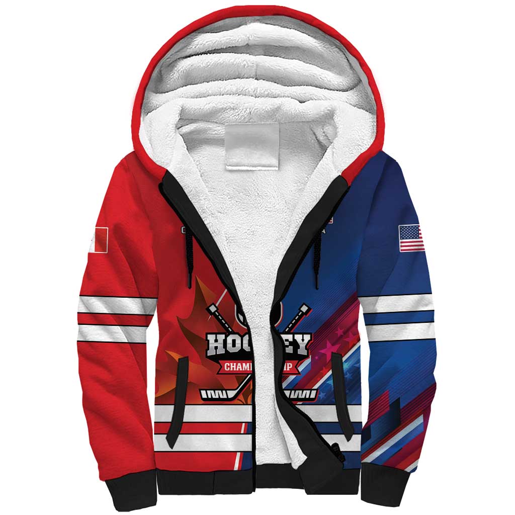 Custom USA vs Canada Ice Hockey Face Off Sherpa Hoodie Hockey Championship