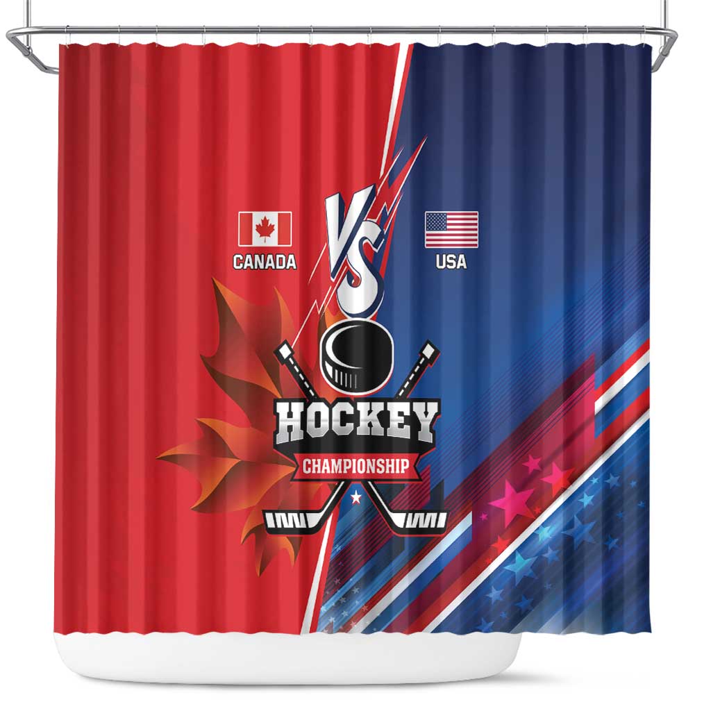 USA vs Canada Ice Hockey Face Off Shower Curtain Hockey Championship