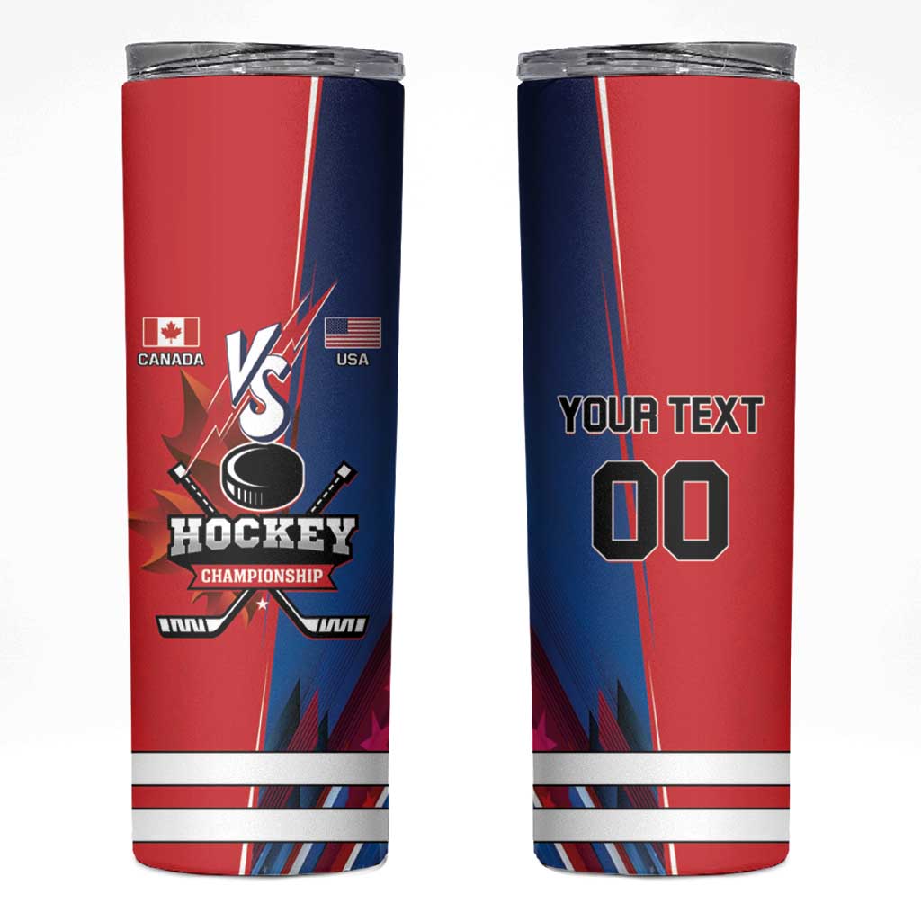 Custom USA Canada Ice Hockey Face Off Skinny Tumbler Hockey Championship