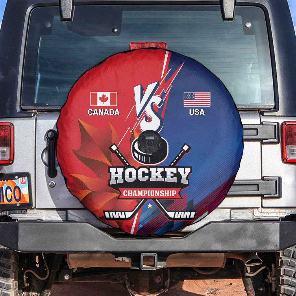 USA vs Canada Ice Hockey Face Off Spare Tire Cover Hockey Championship