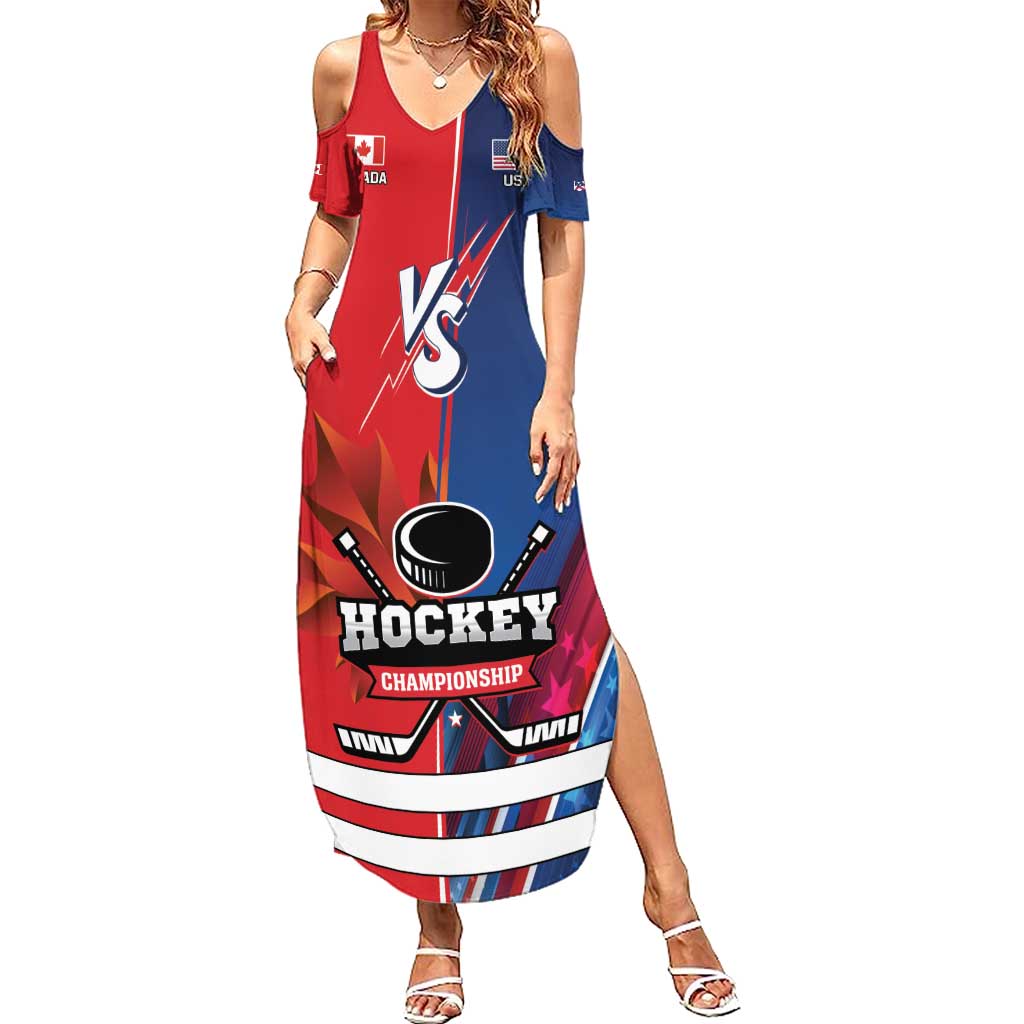 Custom USA vs Canada Ice Hockey Face Off Summer Maxi Dress Hockey Championship