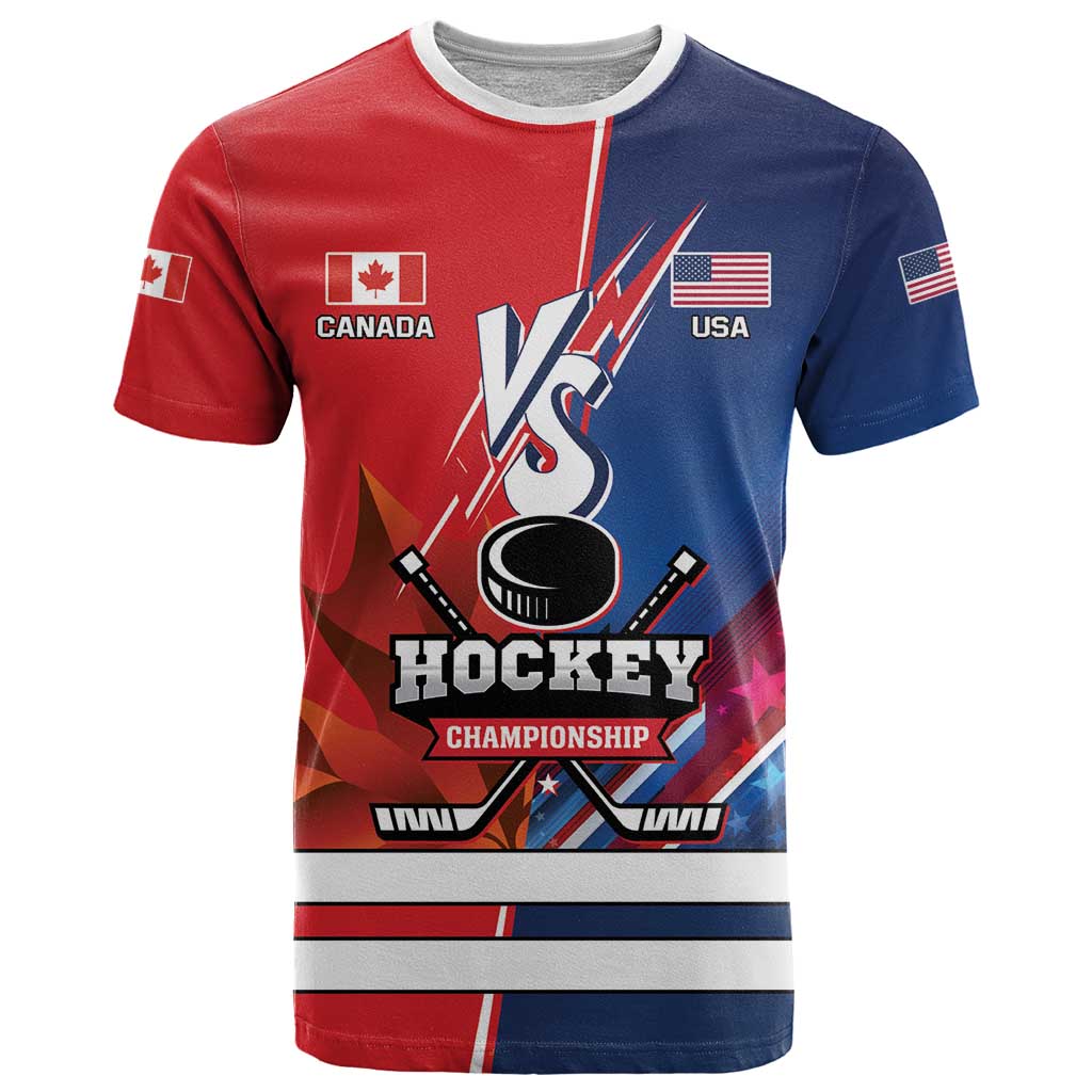 Custom USA vs Canada Ice Hockey Face Off T Shirt Hockey Championship