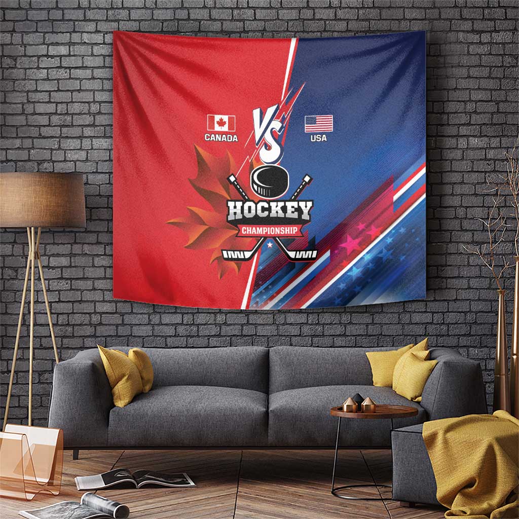 USA vs Canada Ice Hockey Face Off Tapestry Hockey Championship