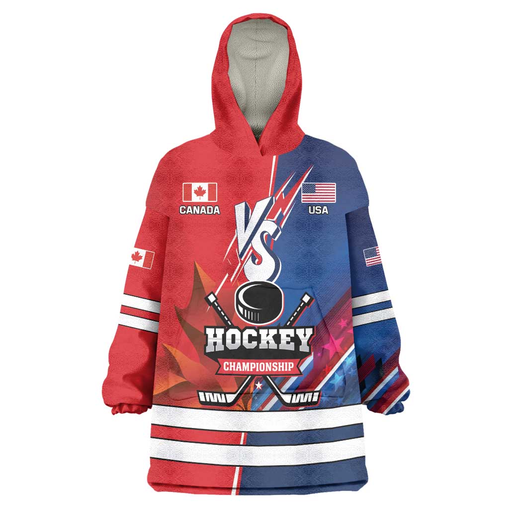 Custom USA vs Canada Ice Hockey Face Off Wearable Blanket Hoodie Hockey Championship