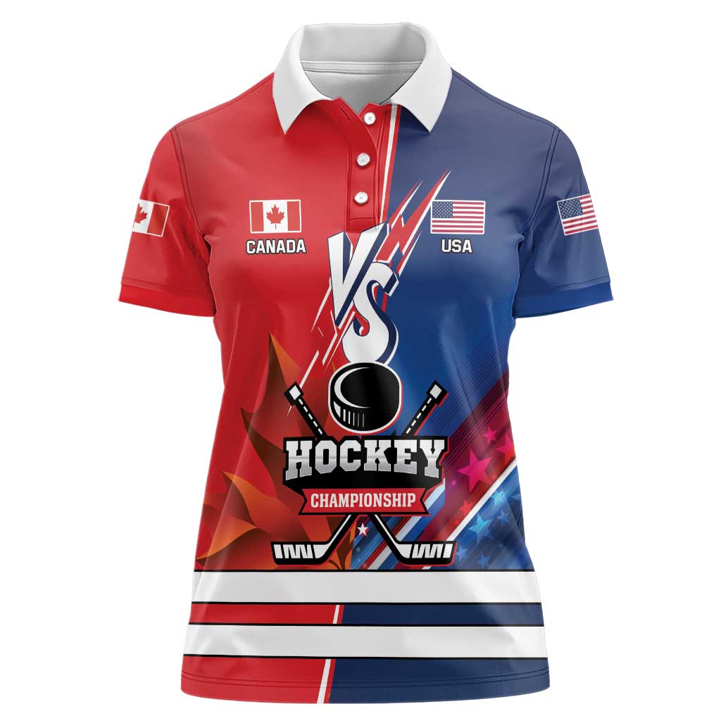 Custom USA vs Canada Ice Hockey Face Off Women Polo Shirt Hockey Championship