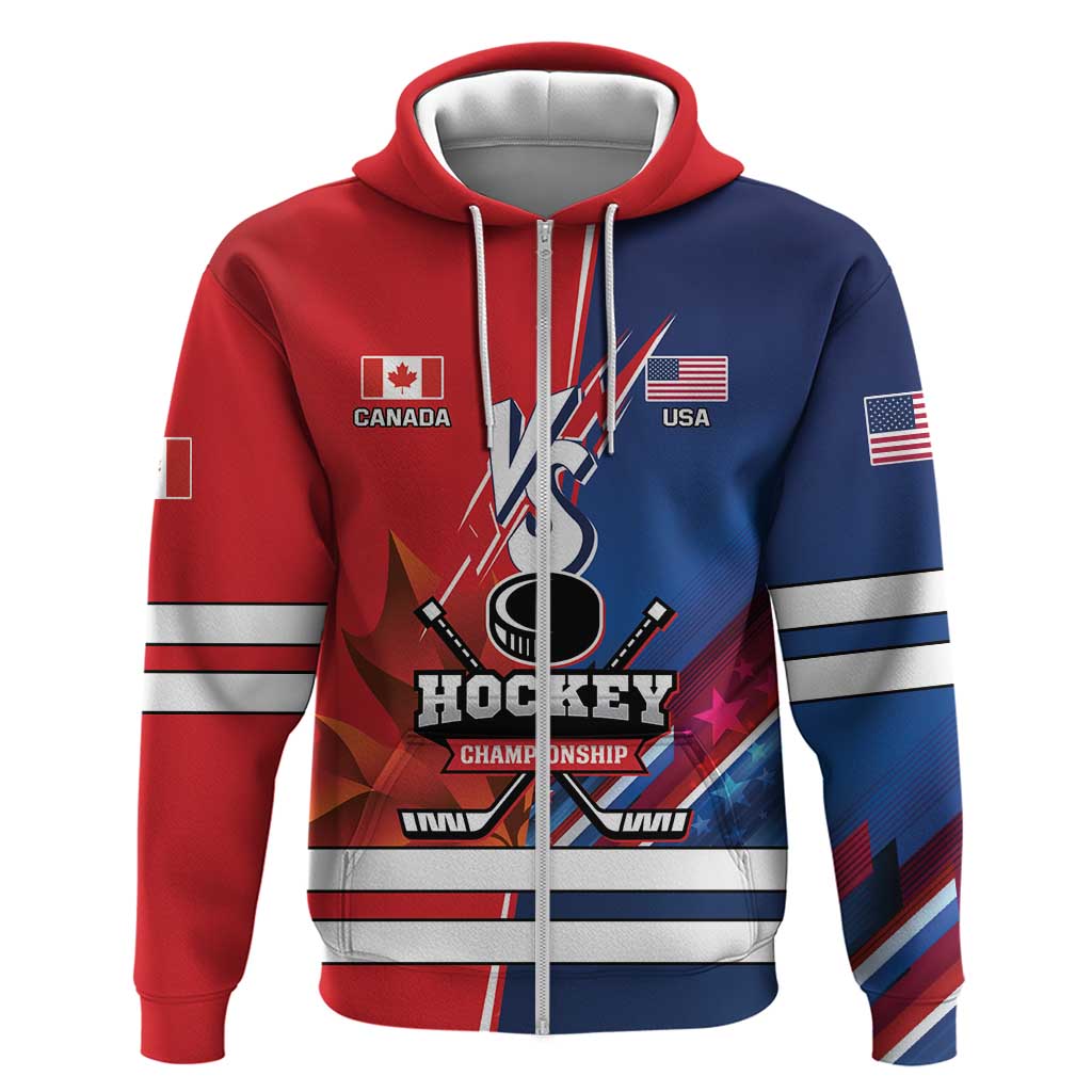 Custom USA vs Canada Ice Hockey Face Off Zip Hoodie Hockey Championship