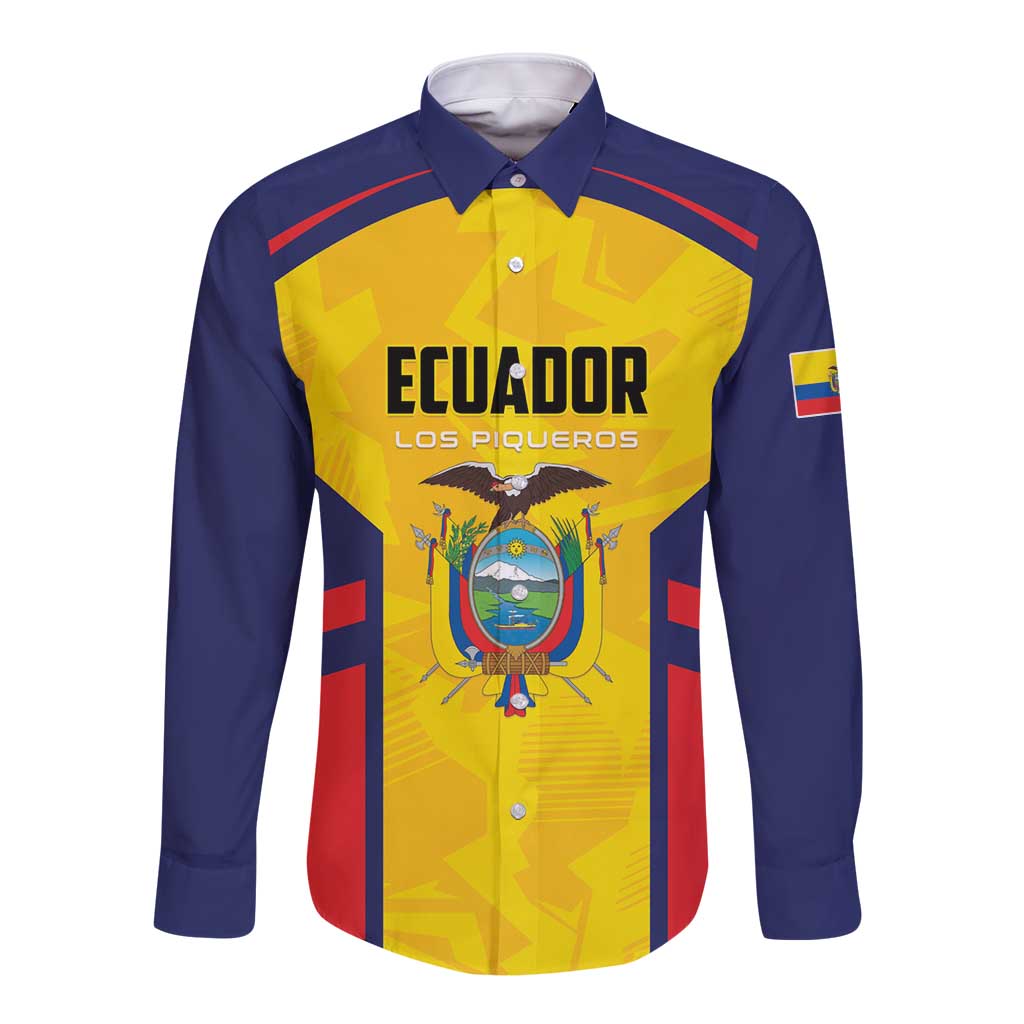 Long-sleeve rugby button shirt in navy and yellow with Ecuador crest graphic