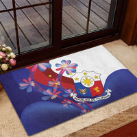 Philippines Sun Plumeria Floral Rubber Doormat Unique Stylized