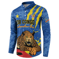 Personalized DR Congo Independence Day Button Sweatshirt Congo-Kinshasa Leopard