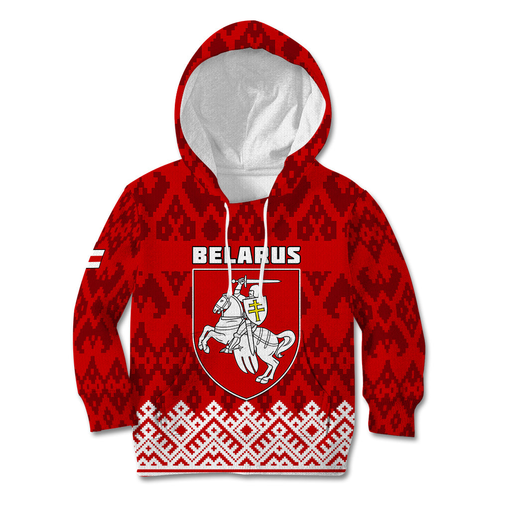 Belarus 1991 Kid Hoodie Belarusian Coat Of Arms Mix Folk Pattern - Wonder Print Shop