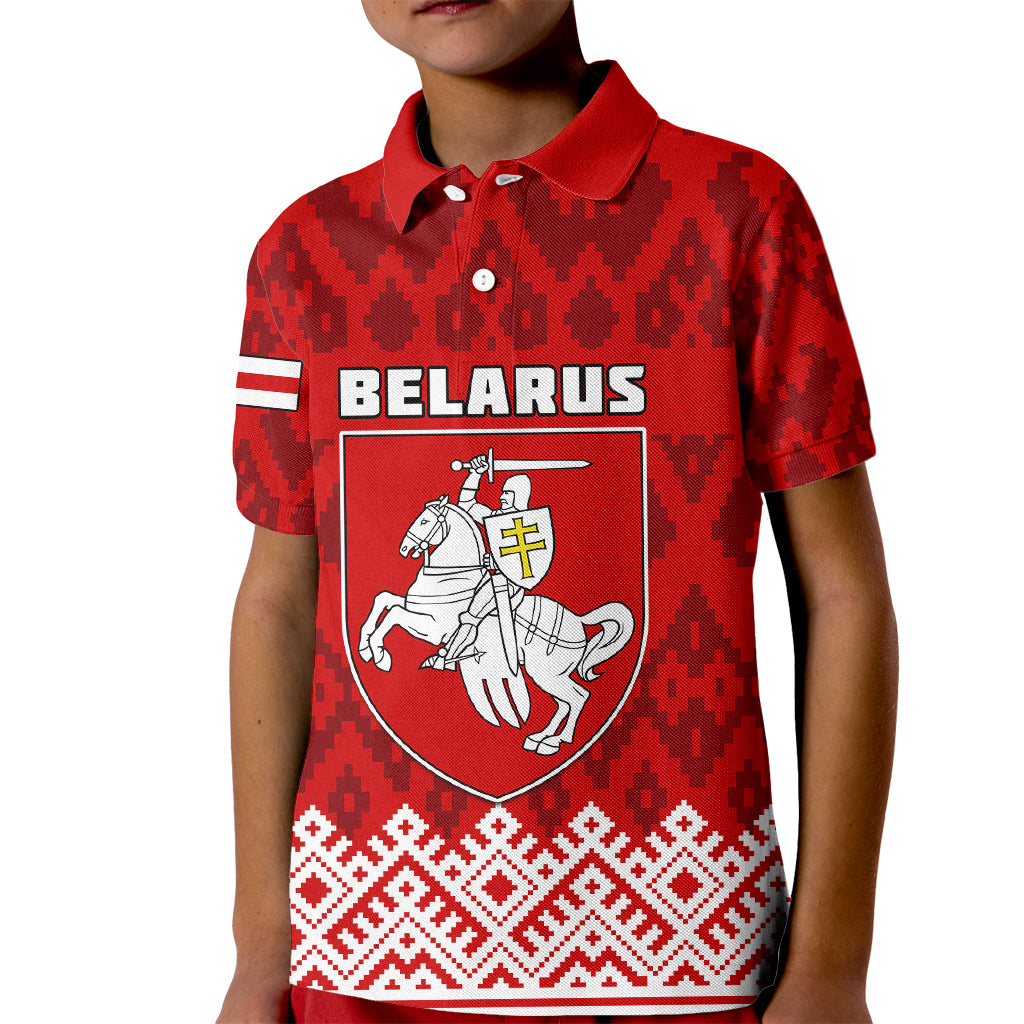 Belarus 1991 Kid Polo Shirt Belarusian Coat Of Arms Mix Folk Pattern - Wonder Print Shop