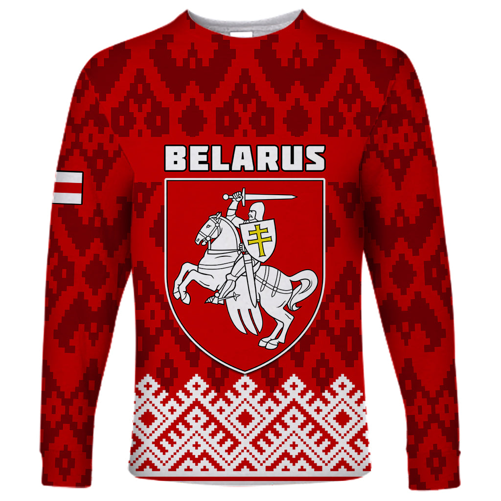 Belarus 1991 Long Sleeve Shirt Belarusian Coat Of Arms Mix Folk Pattern - Wonder Print Shop