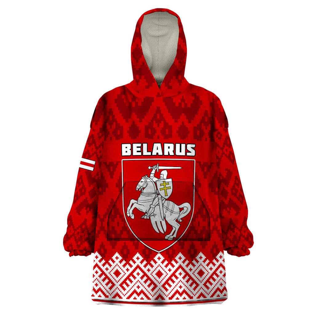 Belarus 1991 Wearable Blanket Hoodie Belarusian Coat Of Arms Mix Folk Pattern - Wonder Print Shop