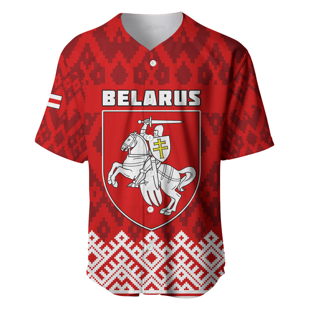 Custom Belarus 1991 Baseball Jersey Belarusian Coat Of Arms Mix Folk Pattern - Wonder Print Shop