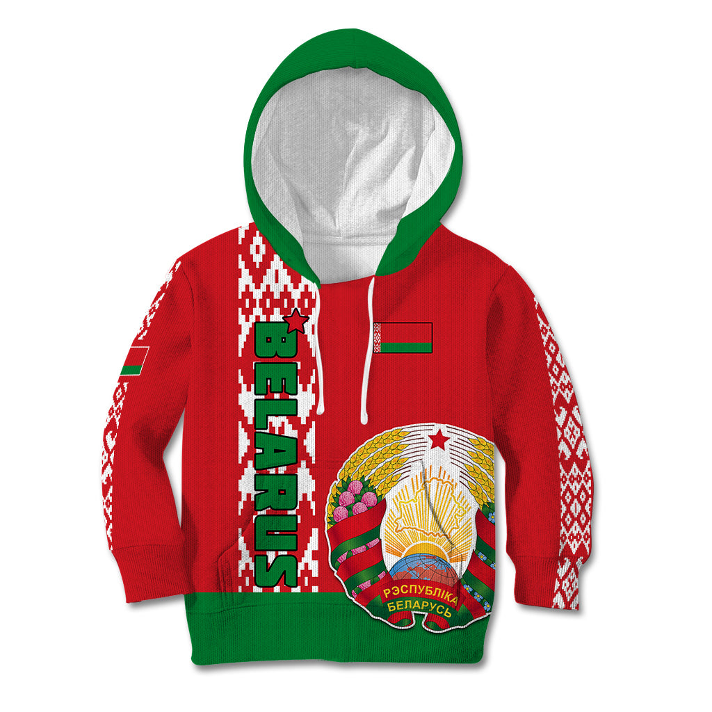 Belarus Kid Hoodie Belarusian Coat Of Arms Flag Style - Wonder Print Shop