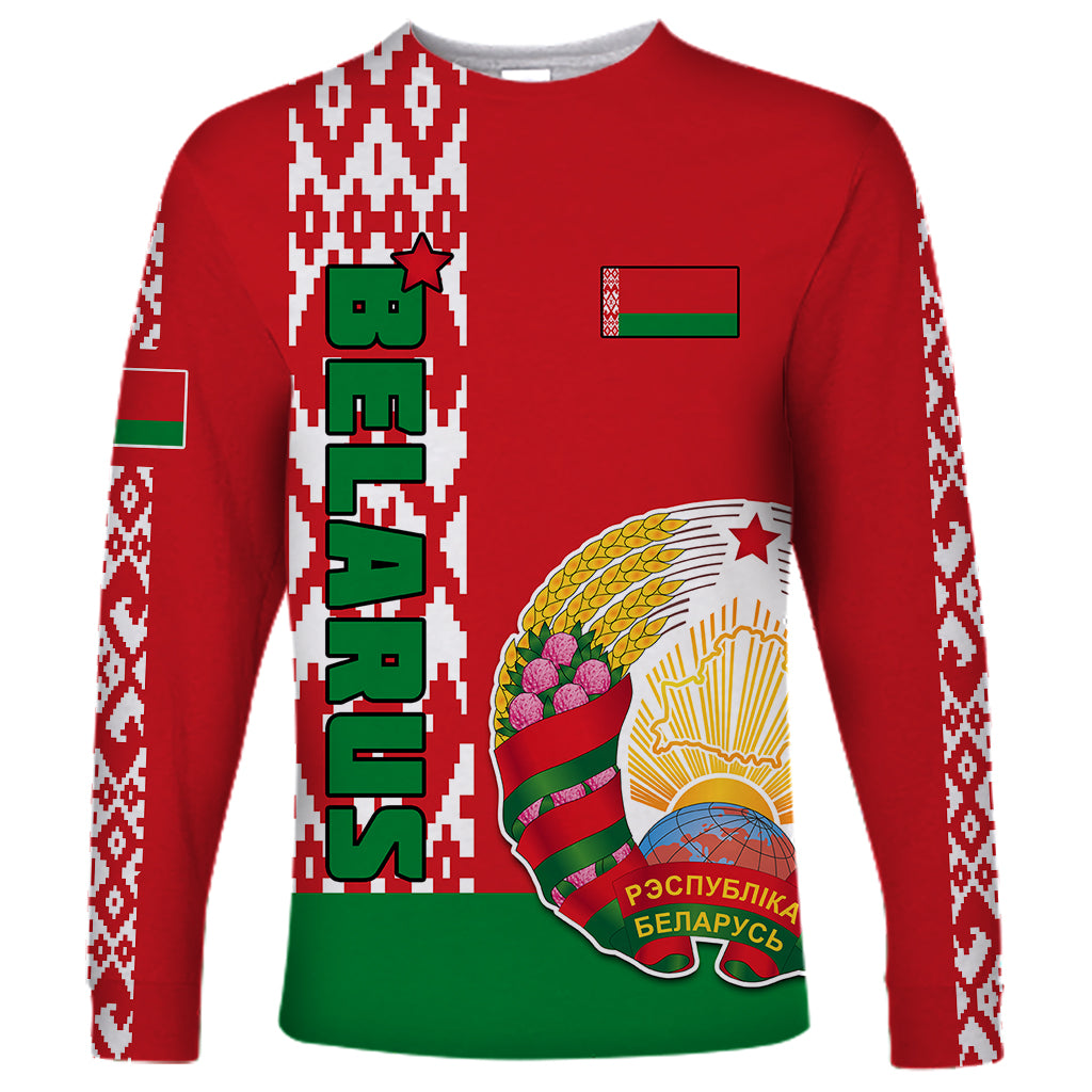 Belarus Long Sleeve Shirt Belarusian Coat Of Arms Flag Style - Wonder Print Shop