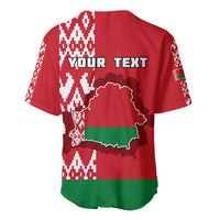 Red baseball jersey with "YOUR TEXT" and Belarus outline flag design