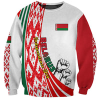 Unisex sweatshirt in white with red and green Belarus flag graphic and fist print