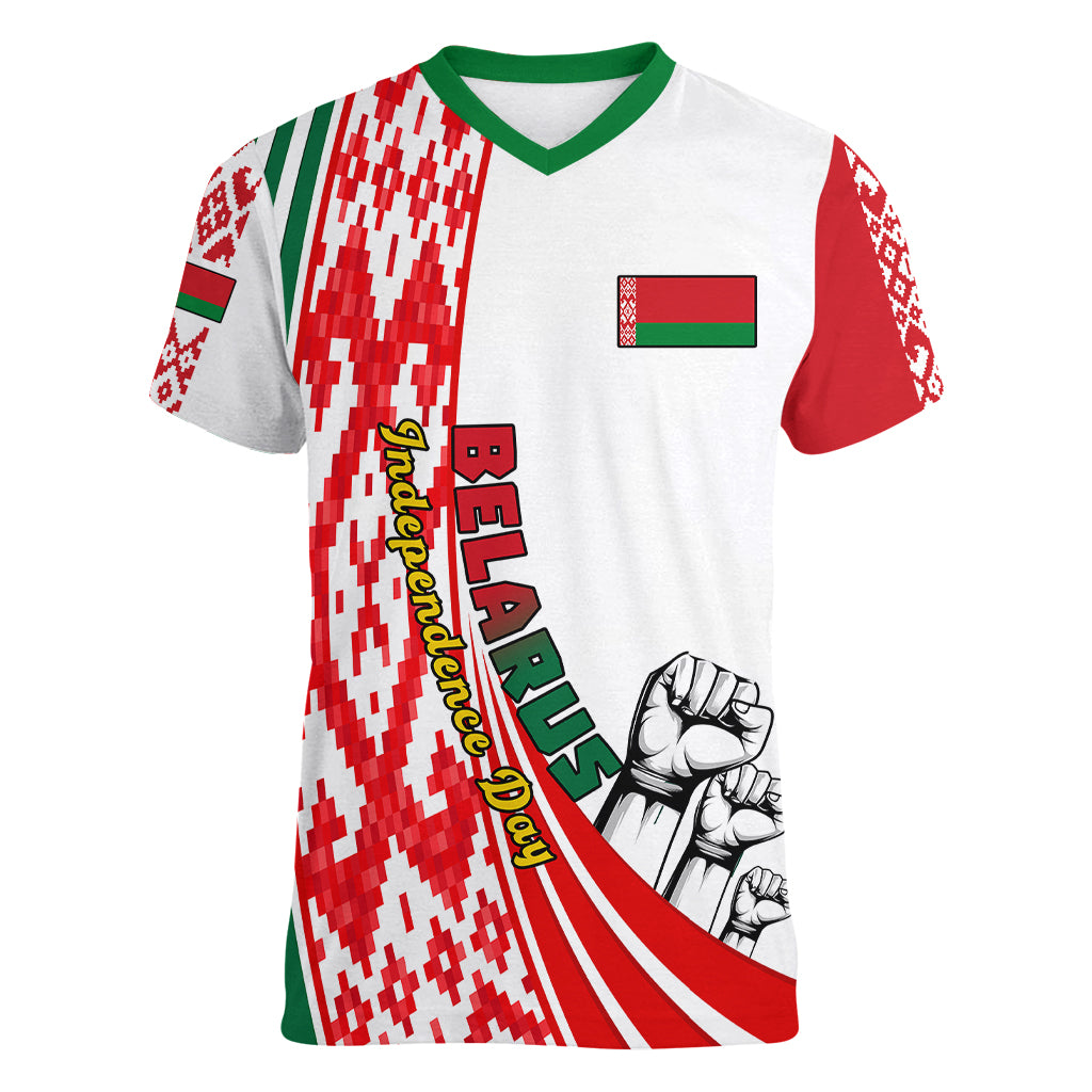 3 July Belarus Independence Day Women V Neck T Shirt Belarusian Flag Style Special Version - Wonder Print Shop