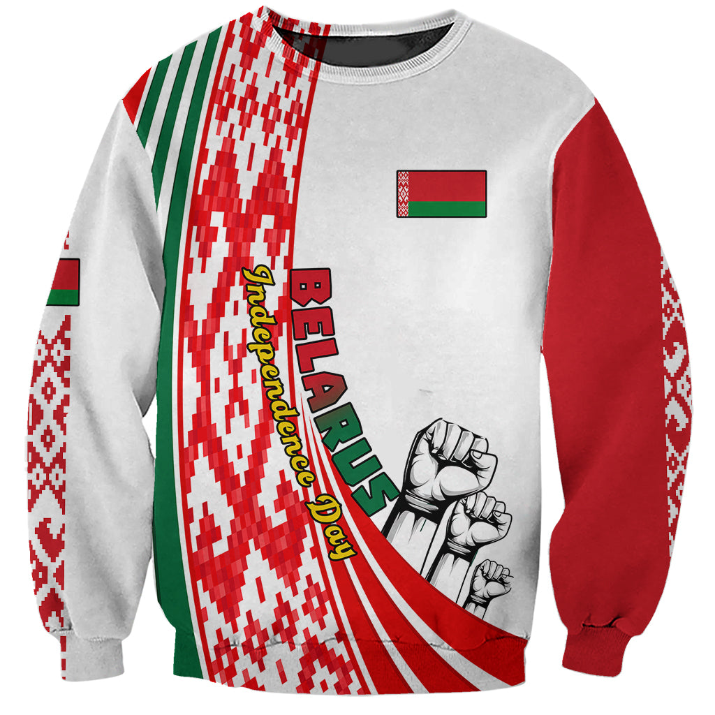 Unisex sweatshirt, light gray with red/green Belarus flag graphics and coat-of-arms