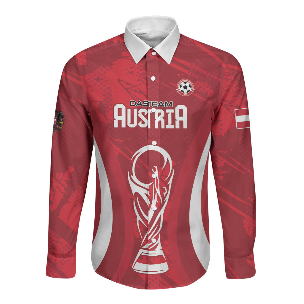 Custom Austria 2026 World Football Long Sleeve Button Shirt Immer wieder Osterreich