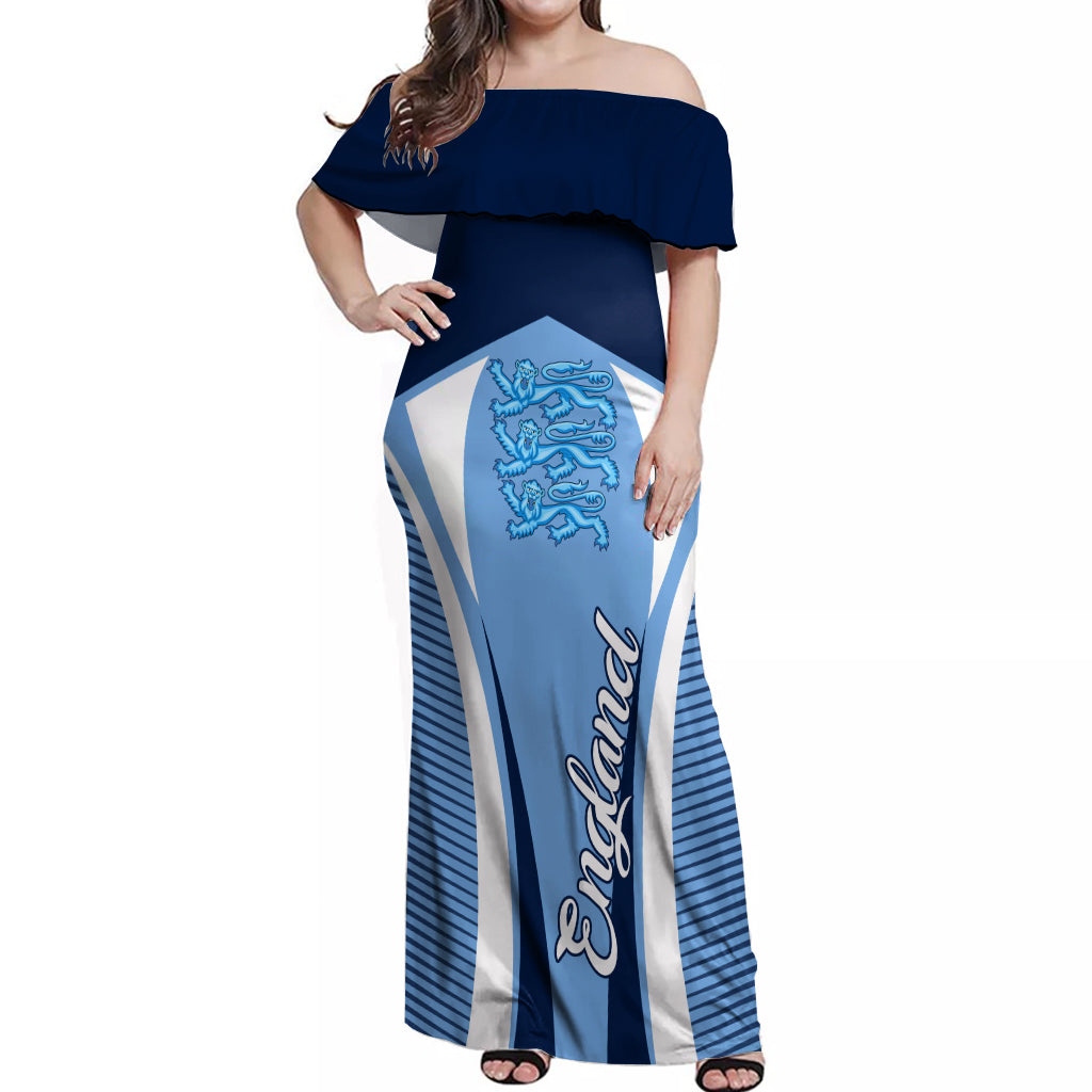 England Football Off Shoulder Maxi Dress Lionesses Blue Sporty Style - Wonder Print Shop