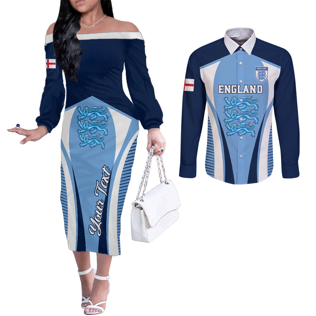 personalised-england-football-couples-matching-off-the-shoulder-long-sleeve-dress-and-long-sleeve-button-shirts-lionesses-blue-sporty-style