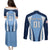 Personalised England Football Couples Matching Puletasi Dress and Long Sleeve Button Shirts Lionesses Blue Sporty Style - Wonder Print Shop