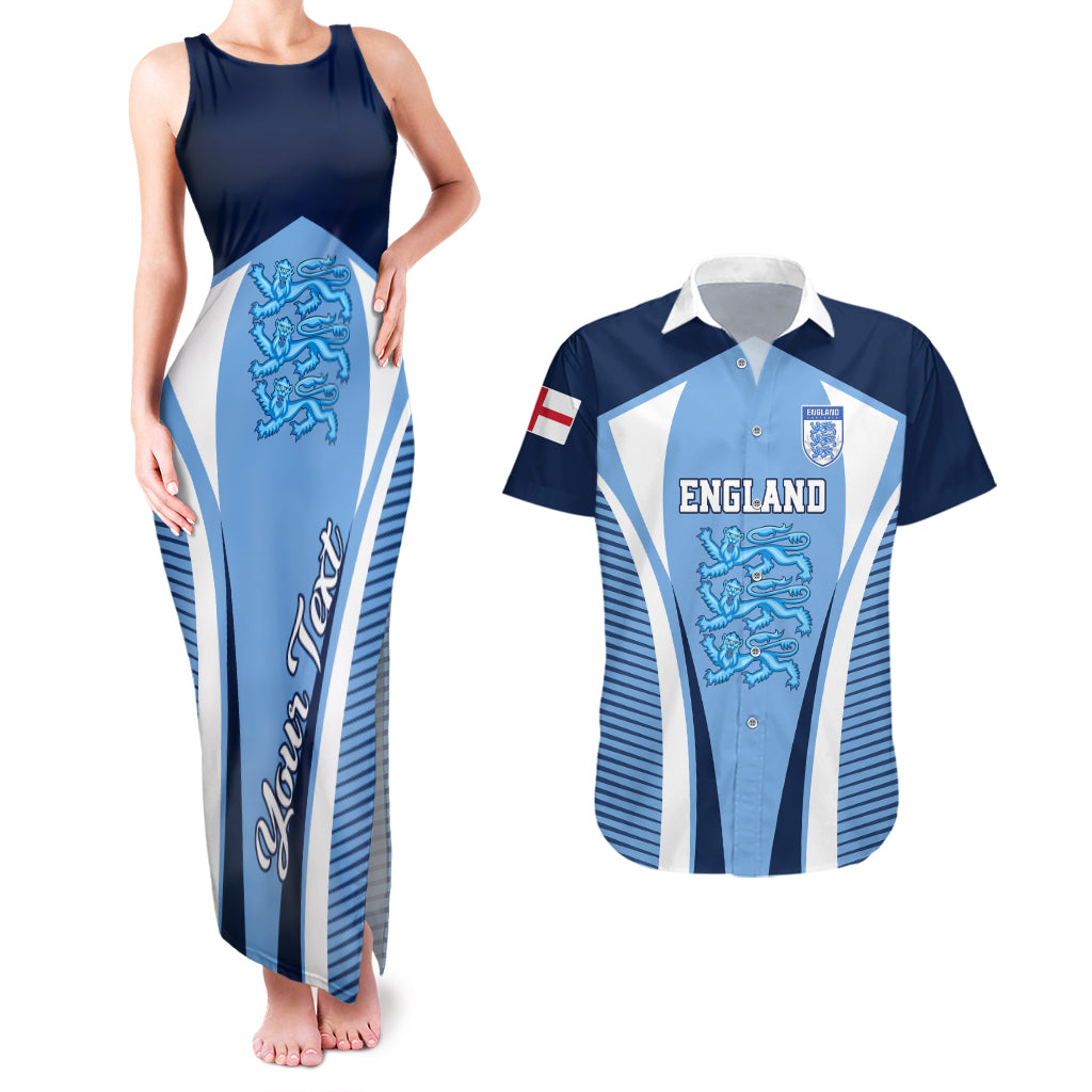 Personalised England Football Couples Matching Tank Maxi Dress And Hawaiian Shirt Lionesses Blue Sporty Style - Wonder Print Shop